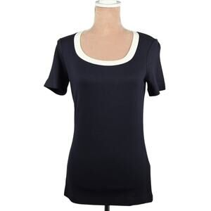 Escada Navy Blue Short Sleeve Scoop Neck Knit Top Size Small